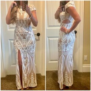 RYSE The Label White Nude Wedding Sequin Full Sequin Dress Formal Gown Size XS